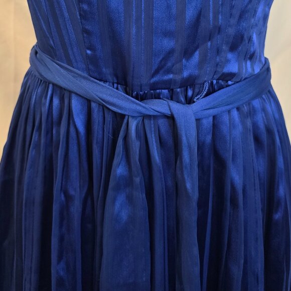 Luxie By Carmen Marc Valvo Blue Dress Size 8 Pockets Matching Belt Lined Zip - Picture 7 of 13